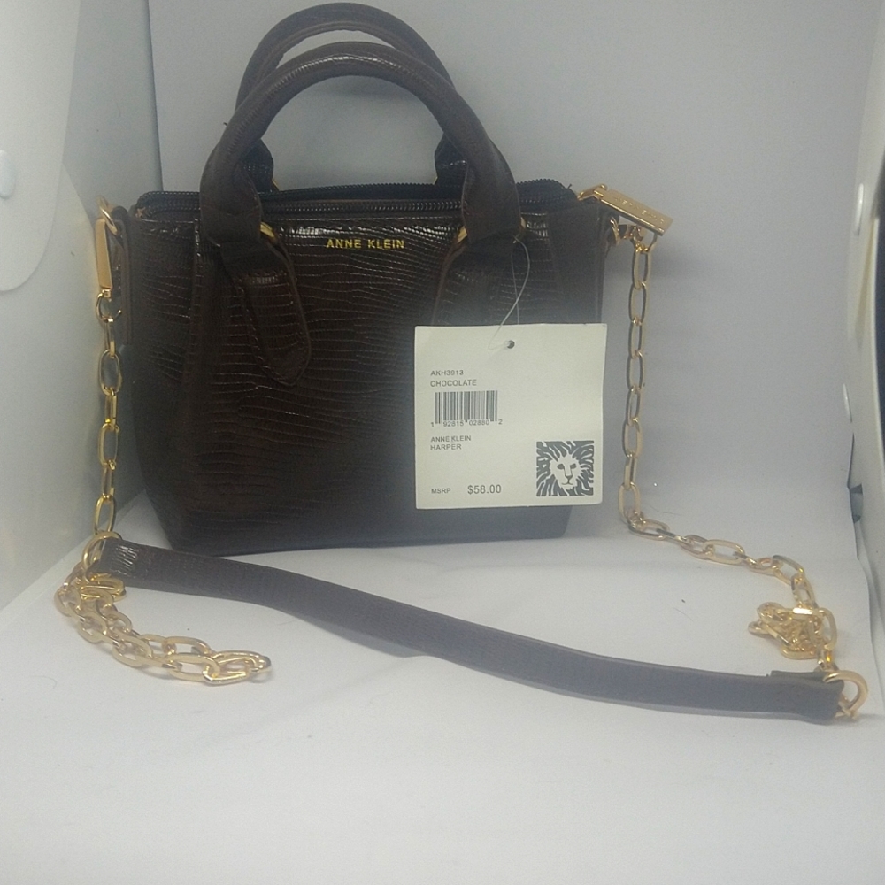 Anne Klein Harper crossbody purse with chain strap.